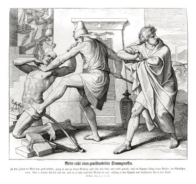 Moisés vingou os maus-tratos aos seus irmãos, Êxodo. de Julius Schnorr von Carolsfeld