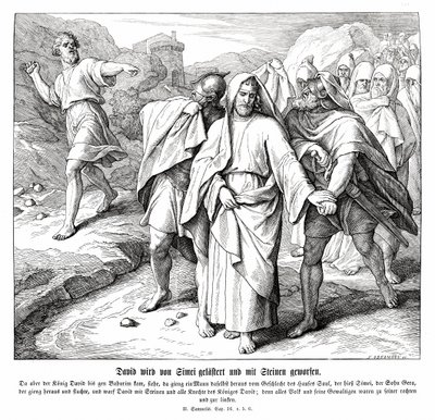 Shimei amaldiçoa e atira pedras a David, 2 Samuel de Julius Schnorr von Carolsfeld