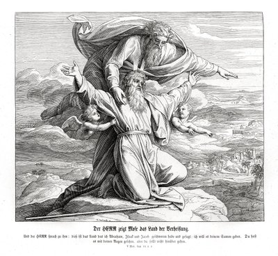 O Senhor mostra a Moisés a terra prometida, Deuteronômio. de Julius Schnorr von Carolsfeld