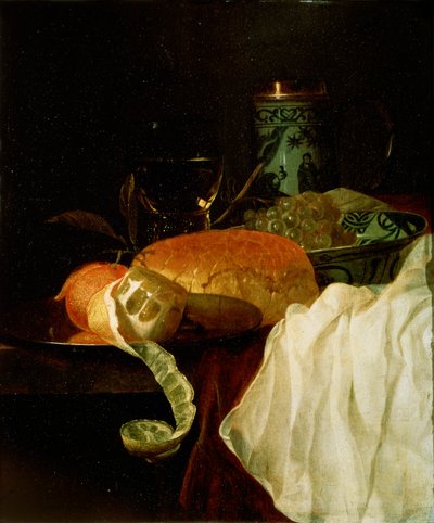 "Fruta, Pão e Vinho", século XVII.   de Juriaen van Streeck