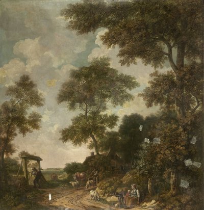 Pintura de papel de parede de uma paisagem holandesa com uma estrada de terra de Jurriaan Andriessen (attributed to)