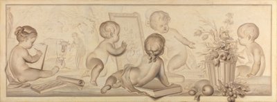 Seis Putti com Flores e Frutas e Atributos da Arte do Desenho de Jurriaan Andriessen (signed by artist)