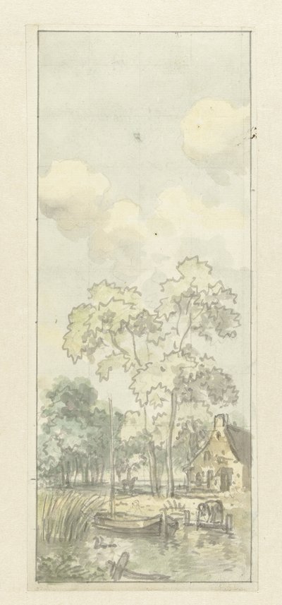 Desenho para pintura de papel de parede com paisagem holandesa de Jurriaan Andriessen