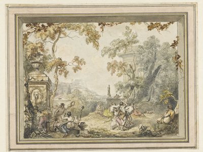 Design de pintura de quarto: paisagem idílica da Arcadian com edifícios clássicos de Jurriaan Andriessen
