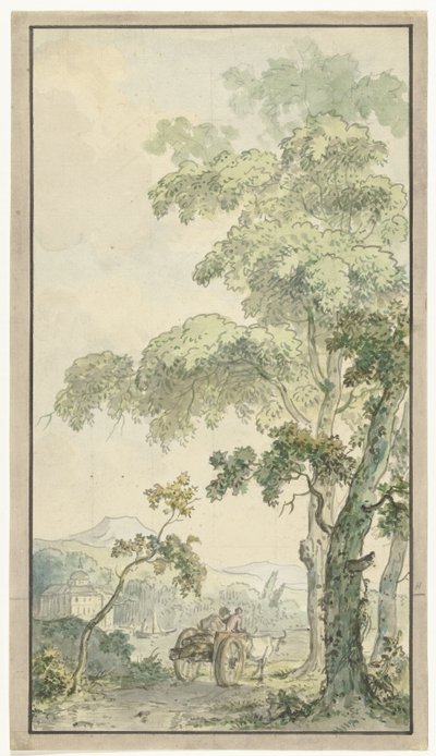 Desenho para papel de parede do quarto mostrando a paisagem com carrinho de Jurriaan Andriessen