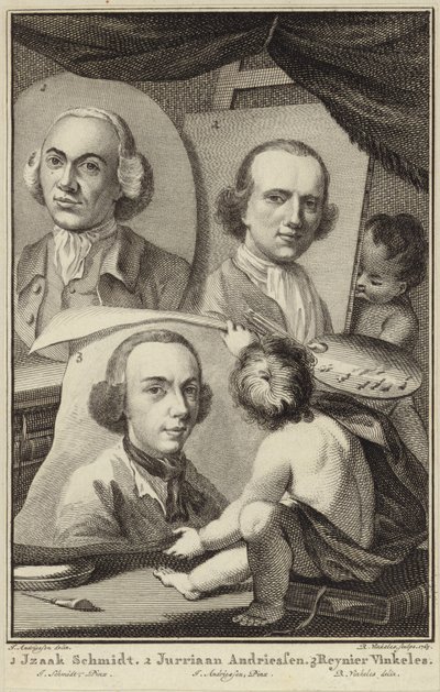 Retratos de Izaak Schmidt, Jurriaen Andriessen e Reinier Vinkeles de Jurriaan Andriessen