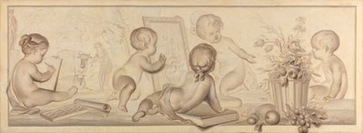 Seis putti com flores e frutos e atributos da arte de desenhar de Jurriaan Andriessen