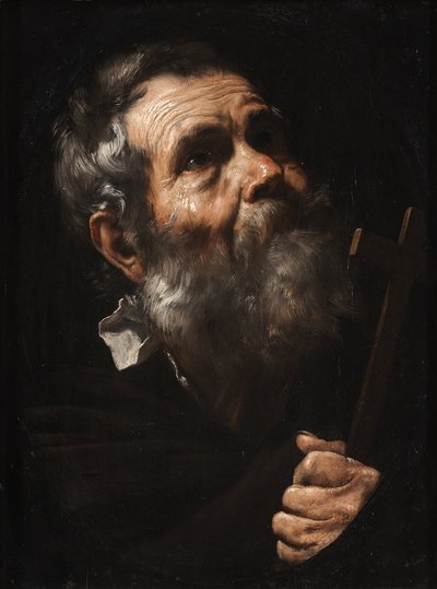 Um santo segurando uma cruz de Jusepe de Ribera