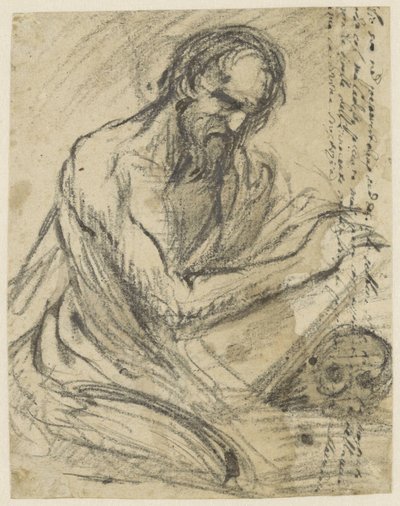 H. Hieronymus, escrevendo em um livro que ele segura sobre uma caveira de Jusepe de Ribera