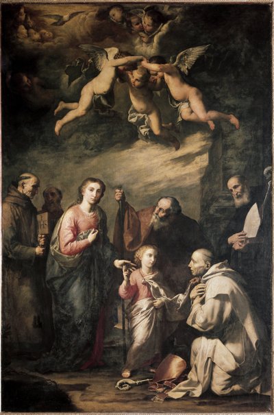 A Sagrada Família com São Bruno de Colónia e outros santos - A Sagrada Família com São Bruno de Colónia e outros santos. Pintura de José (Jusepe) de Ribera, dit lo Spagnoletto (1591-1652) de Jusepe de Ribera