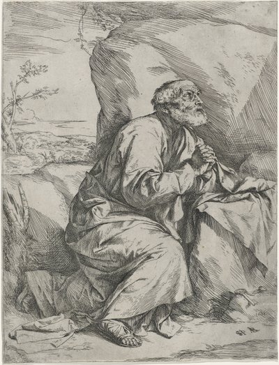 O penitente São Pedro, c.1621 (gravura com gravura sobre papel) de Jusepe de Ribera