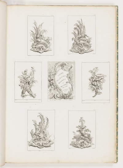 Projeto de ornamento com motivo lagostim, pl. 14 em Livre des Légumes (Série de Ornamentos Vegetais) pl. Eu de Juste Aurèle Meissonnier