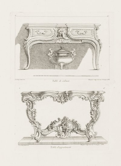 Table de Cabinet., 6th Plate (Study for a Table), pl. 47 em Oeuvre de Juste Aurèle Meissonnier