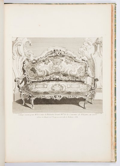 Sofá executado pelo Sr. Conde de Bielinski Grand Mal da Coroa da Polônia, em 1735.; Sofá executado para o Conde de Bielinski em 1735, 4º Prato de Juste Aurèle Meissonnier