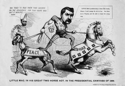Little Mac, em seu grande ato de dois cavalos, na campanha presidencial de 1864, publicado pela TW Strong, Nova York, c.1864 de Justin Howard