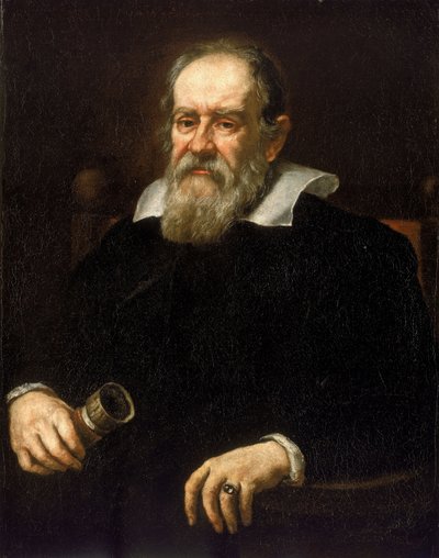 Retrato de Galileu Galilei, conhecido como Galileu Galilei, astrónomo italiano (1564-1642) Pintura da escola de Sustermans. de Justus (school of) Sustermans