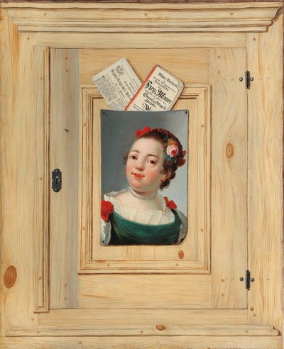 Trompe loeil com o retrato de uma jovem, 1755. de Justus Juncker