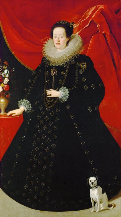 Eleonore de Gonzague (ou de Mantoue) - Retrato de Eleonora Gonzaga (1598-1655), em vestido preto, de Sustermans, Justus (Giusto) (1597-1681). Óleo sobre tela, ca. 1624. Dimensão : 207x108 cm. Museu de História de Arte, Vienne de Justus Sustermans