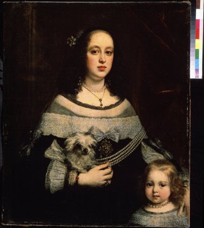 Retrato de uma senhora e uma menina. Pintura de Justus Suttermans (1597-1681). Óleo sobre tela, 89 x 74 cm, cerca de 1660. Arte flamenga, estilo barroco. Museu Pushkin de Belas Artes, Moscou. de Justus Suttermans