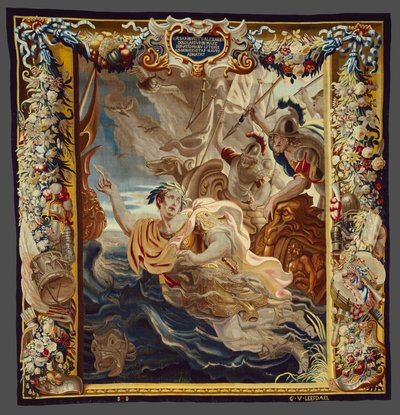 César atira-se ao mar from A História de César e Cleópatra de Justus van Egmont