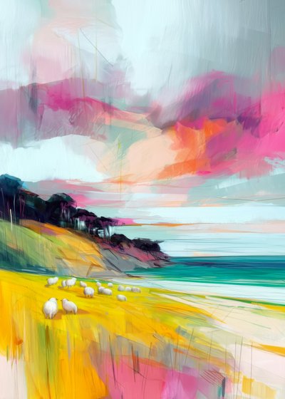 Paisagem com ovelhas coloridas de Justyna Jaszke