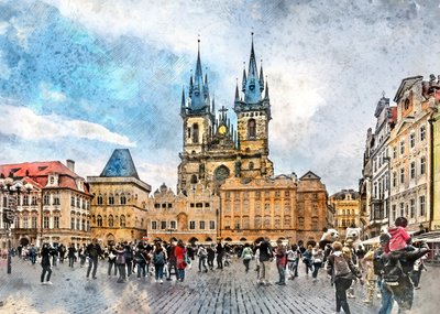 Praga, República Checa: Pintura em aguarela – Arte urbana (28) de Justyna Jaszke