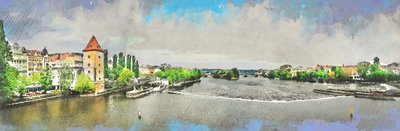 Esboço de uma vista da cidade junto ao rio de Justyna Jaszke