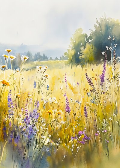 Prado ensolarado de flores silvestres de Justyna Jaszke