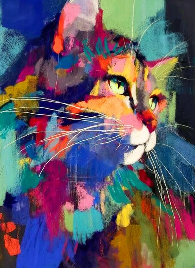 Gato abstrato vibrante de Justyna Jaszke