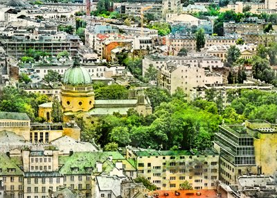 Arte em aguarela da cidade de Varsóvia, Polónia (6) de Justyna Jaszke