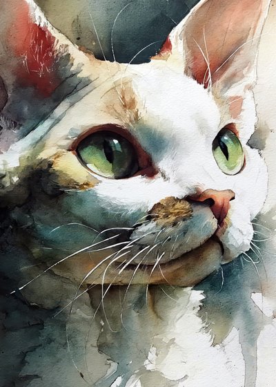 Gato de olhos verdes em aguarela de Justyna Jaszke