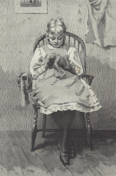 Adolescente costureira, gravura de Fortuné Méaulle (1844-1901) (gravura) de K. McCausland