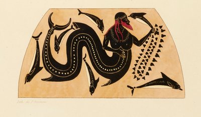 Impressão da decoração em uma ânfora grega, mostrando Poseidon acompanhado por golfinhos, c1858. de Kaeppelin et Compagnie