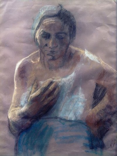 Mulher trabalhador com a mão na frente do peito de Käthe Kollwitz