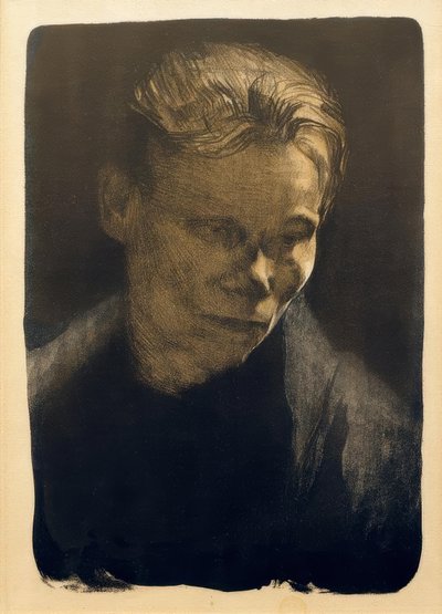 Meia retrato de uma mulher trabalhador com toalha azul de Käthe Kollwitz