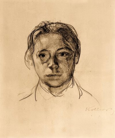 Auto-retrato jovem com cabelos soltos de Käthe Kollwitz