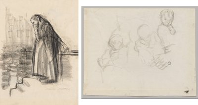 Grávida Contemplando Suicídio (reto) Três estudos de uma criança (verso) de Käthe Kollwitz