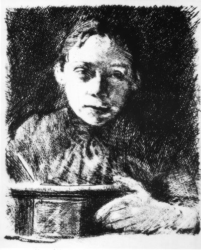 Auto-retrato na prancheta de Käthe Kollwitz
