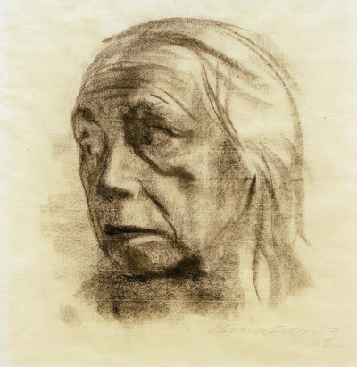 Auto-retrato na vista de três quartos à esquerda de Käthe Kollwitz