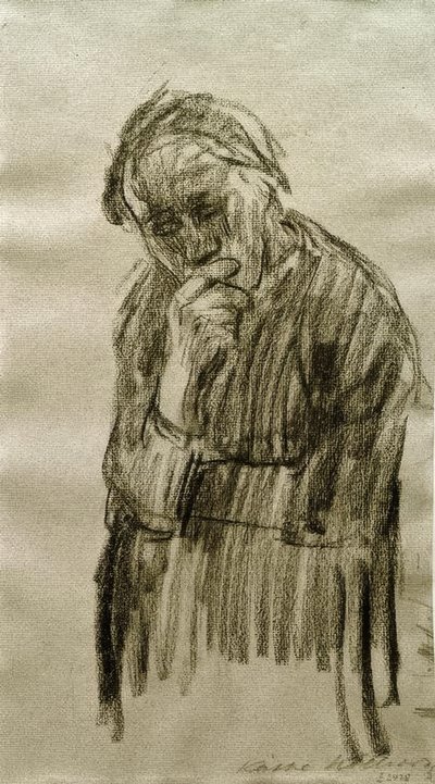 Mulher em pé, com a cabeça apoiada na mão direita de Käthe Kollwitz