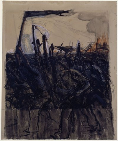 Estudo para «Revolta» (esboço invertido para a água-forte com o mesmo nome de 1899) de Käthe Kollwitz