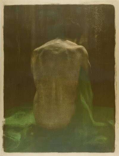 Nu traseiro feminino na toalha verde de Käthe Kollwitz