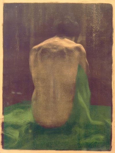 Nu traseiro feminino na toalha verde de Käthe Kollwitz