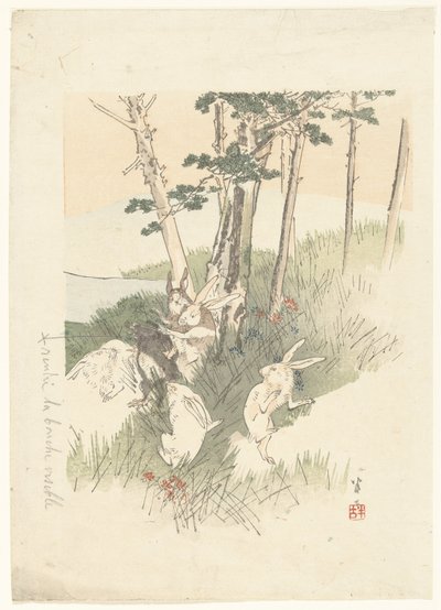Coelhos e uma toupeira de Kajita Hanko