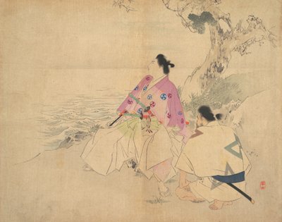 Dois homens junto a um rio, no final do século XIX - início do século XX. de Kajita Hanko