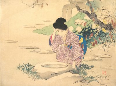 Mulher num jardim, no final do século XIX - início do século XX. de Kajita Hanko