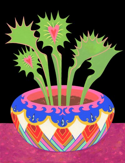 Flytraps in a pot, 2021 (acrílico sobre painel) de Kam Tsz
