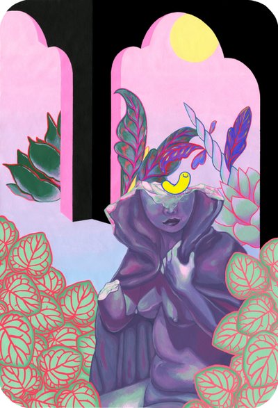 Bruxa de Jardim, 2019 (acrílico sobre algodão) de Kam Tsz