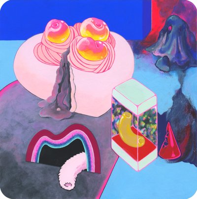 Com sabor a pêssego, 2018 (meios mistos em papel) de Kam Tsz