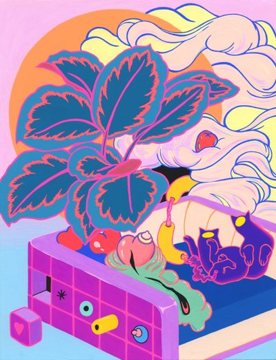 Two Bodies Orbit, 2019 (acrílico sobre papel) de Kam Tsz